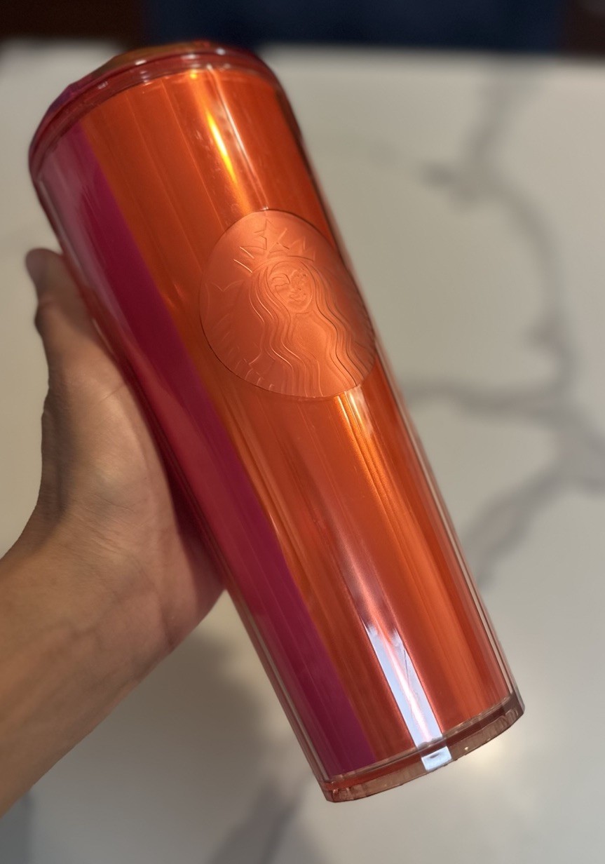 Starbucks Summer 2024 Venti Dome Tumbler Orange Pink Split Iridescent NO STRAW