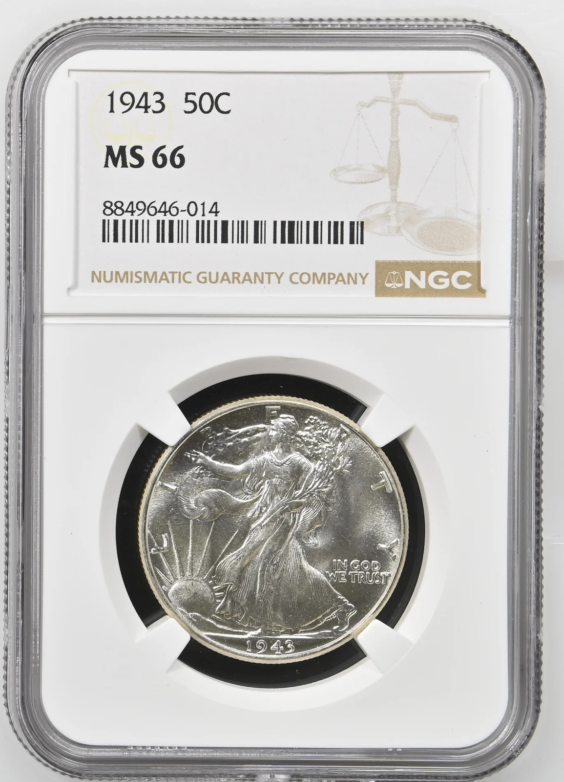 1943 Walking Liberty Half Dollar NGC MS-66 PQ+ FRESH ORIGINAL