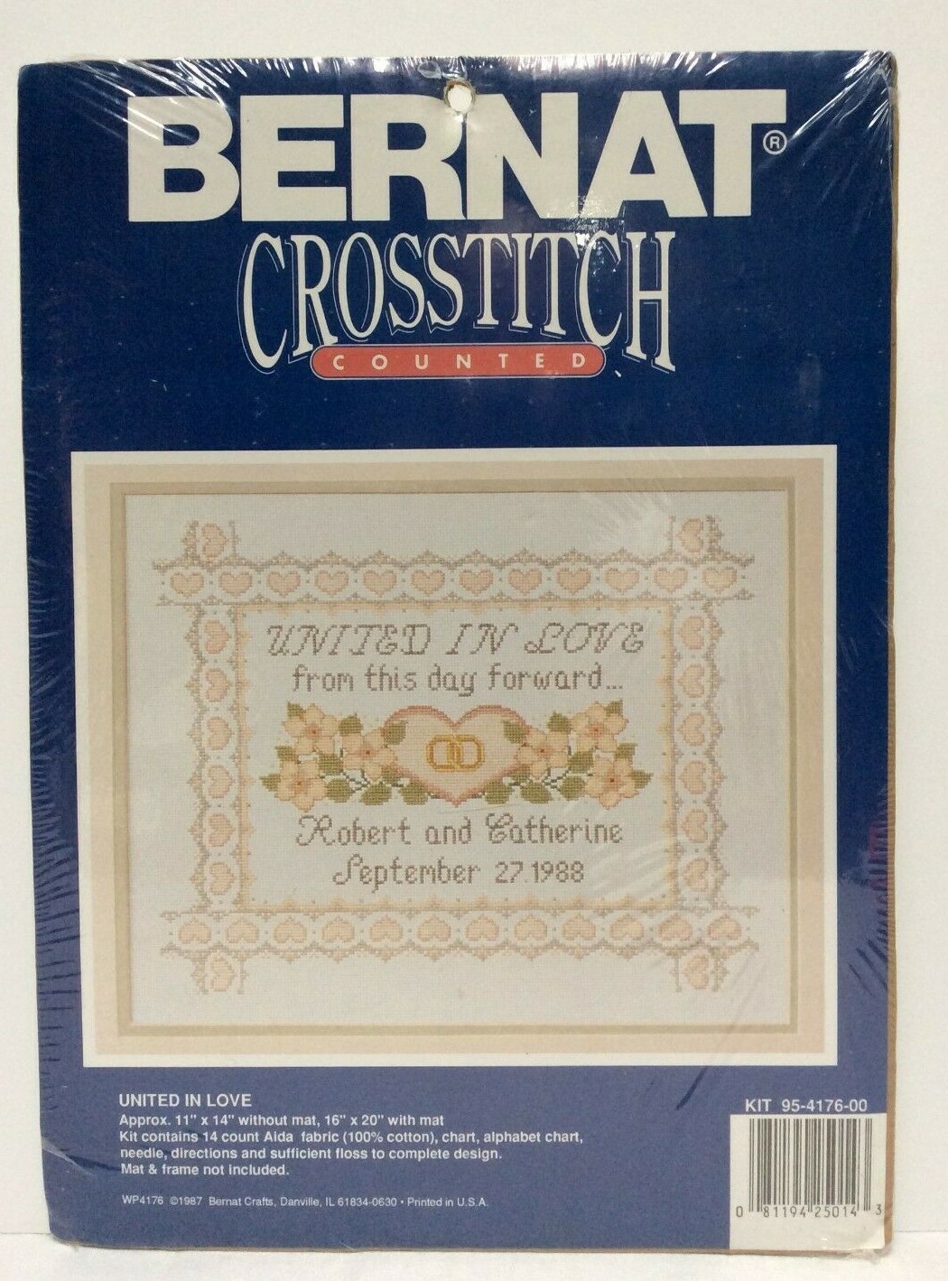 BERNAT Cross Stitch "United in Love" Brand New Sealed Kit #95-4176-00  11" x 14"