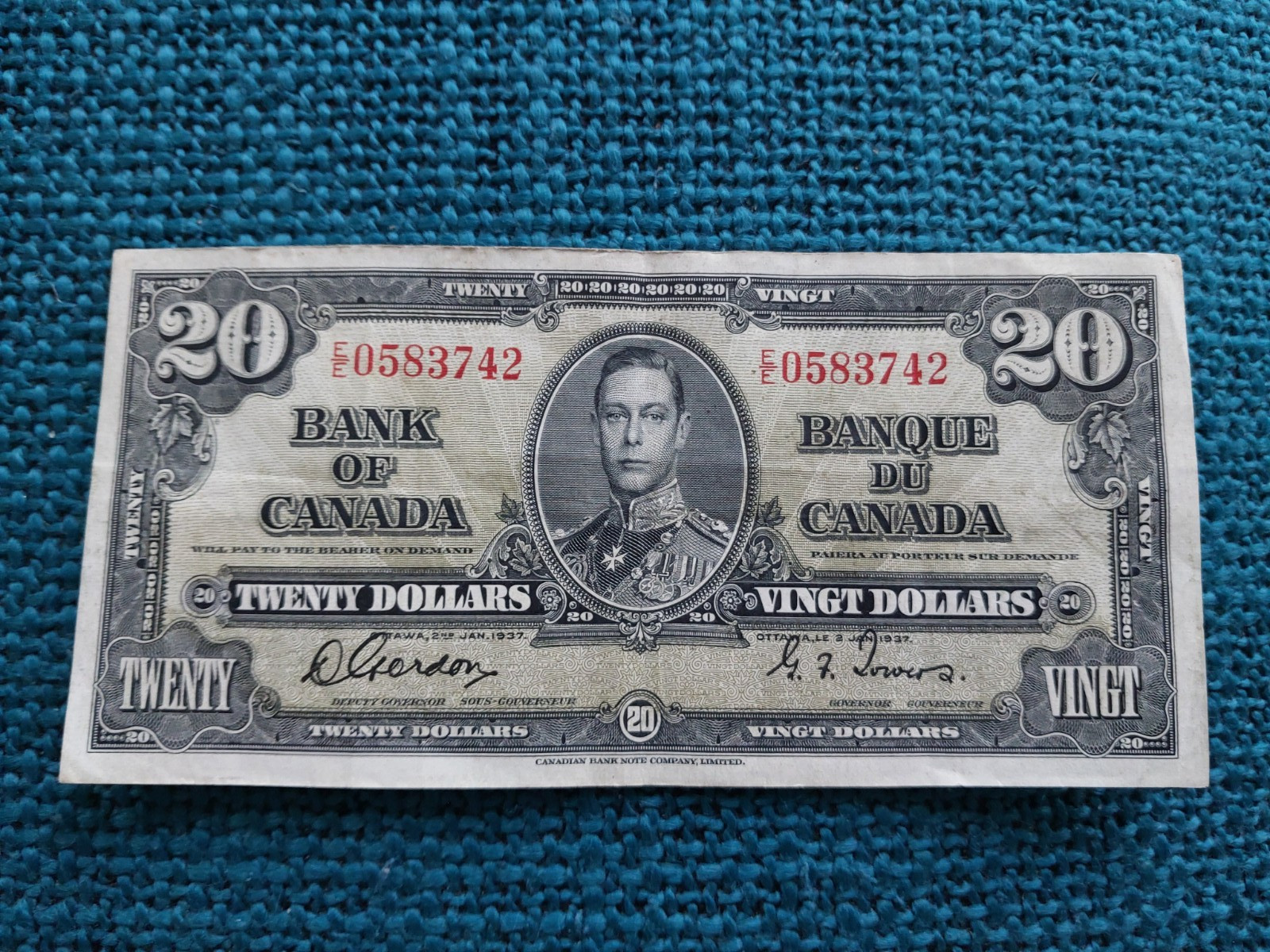 1937 Canada 20 Dollars Bill Great Condition!