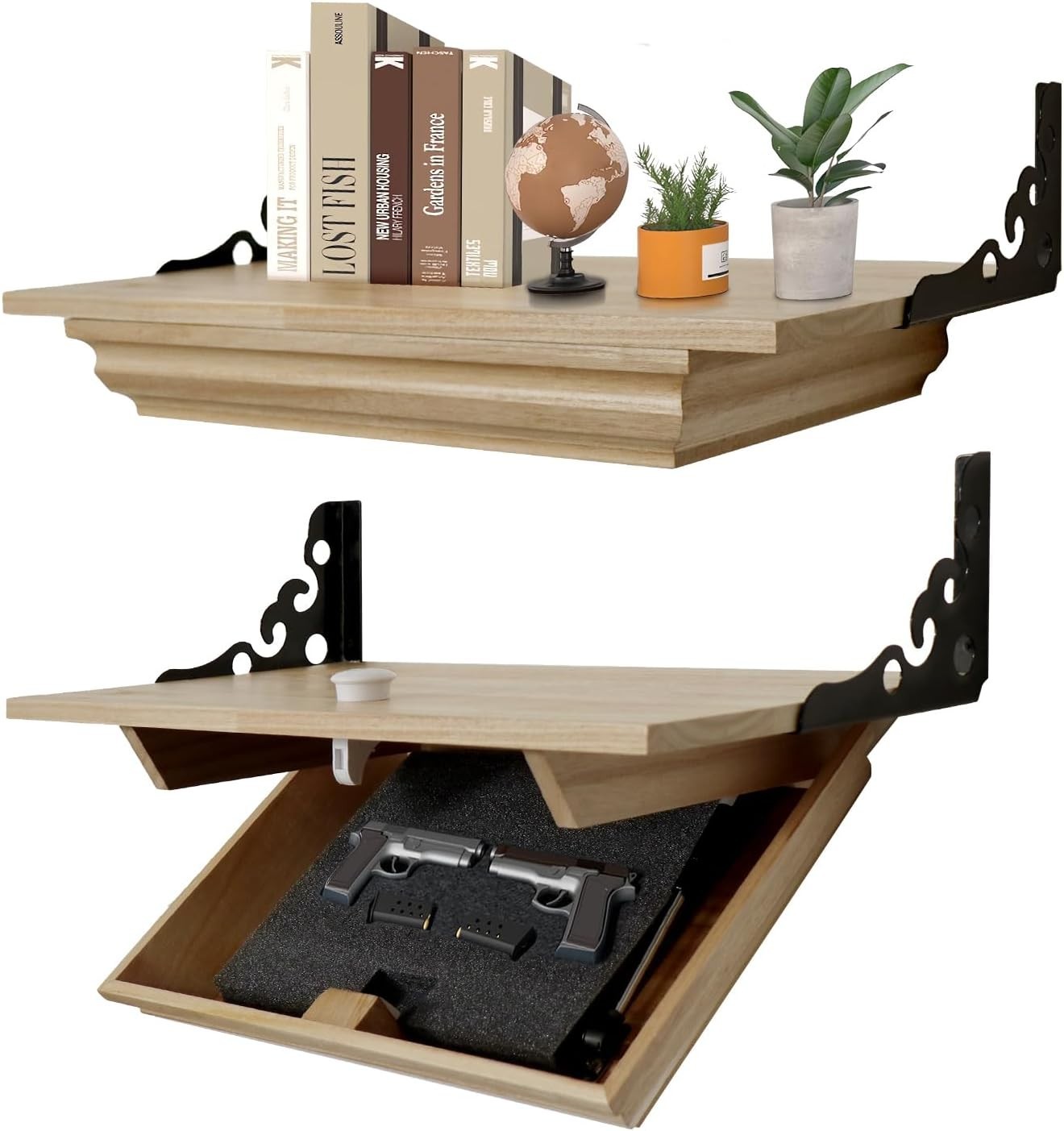 Hidden Shelf for Gun, Wall Mounted Hidden Gun Storage Shelf with Lock, Solid ...