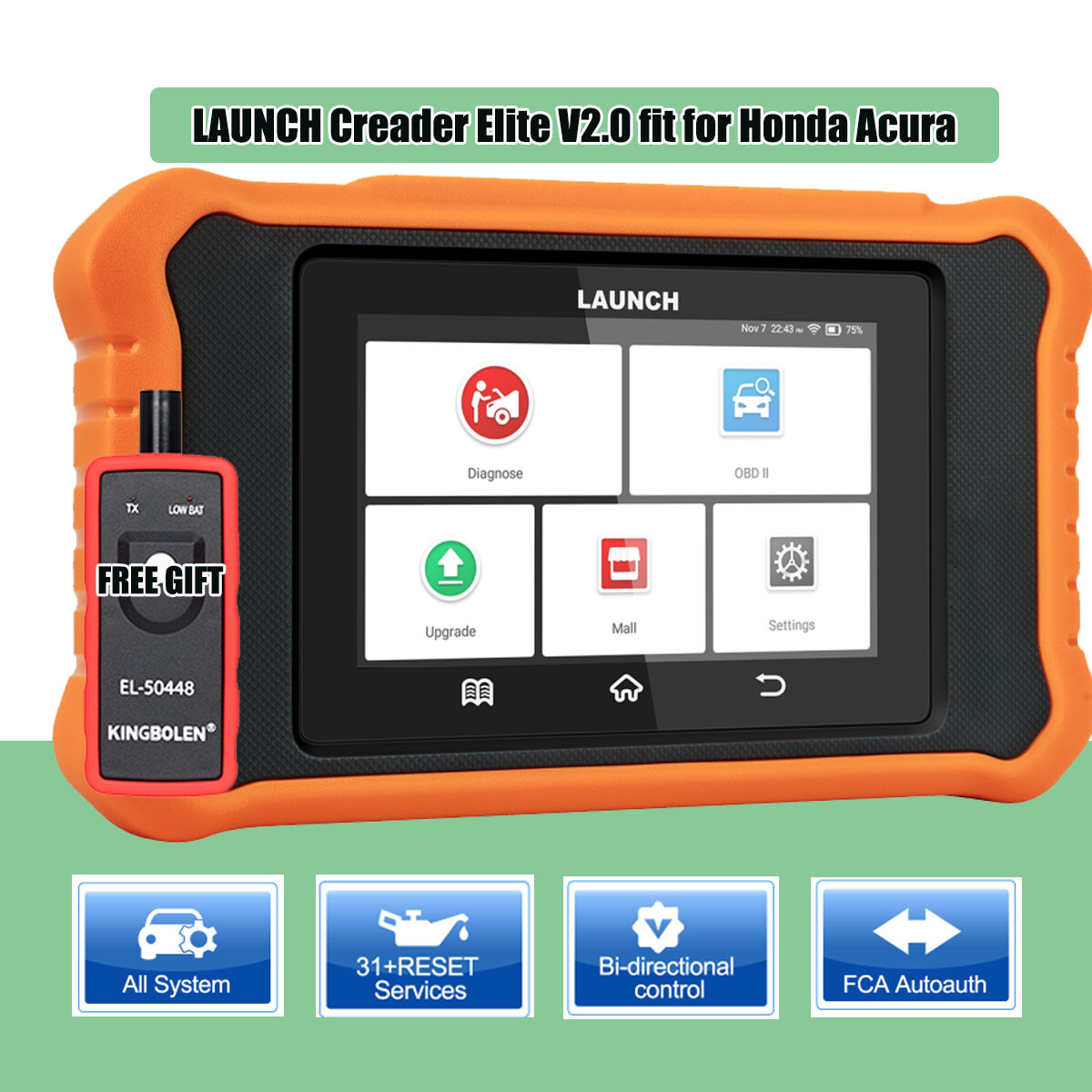 LAUNCH Creader Elite 2.0 Bi-Directional Scan Tool OBD2 Scanner for Honda&Acura