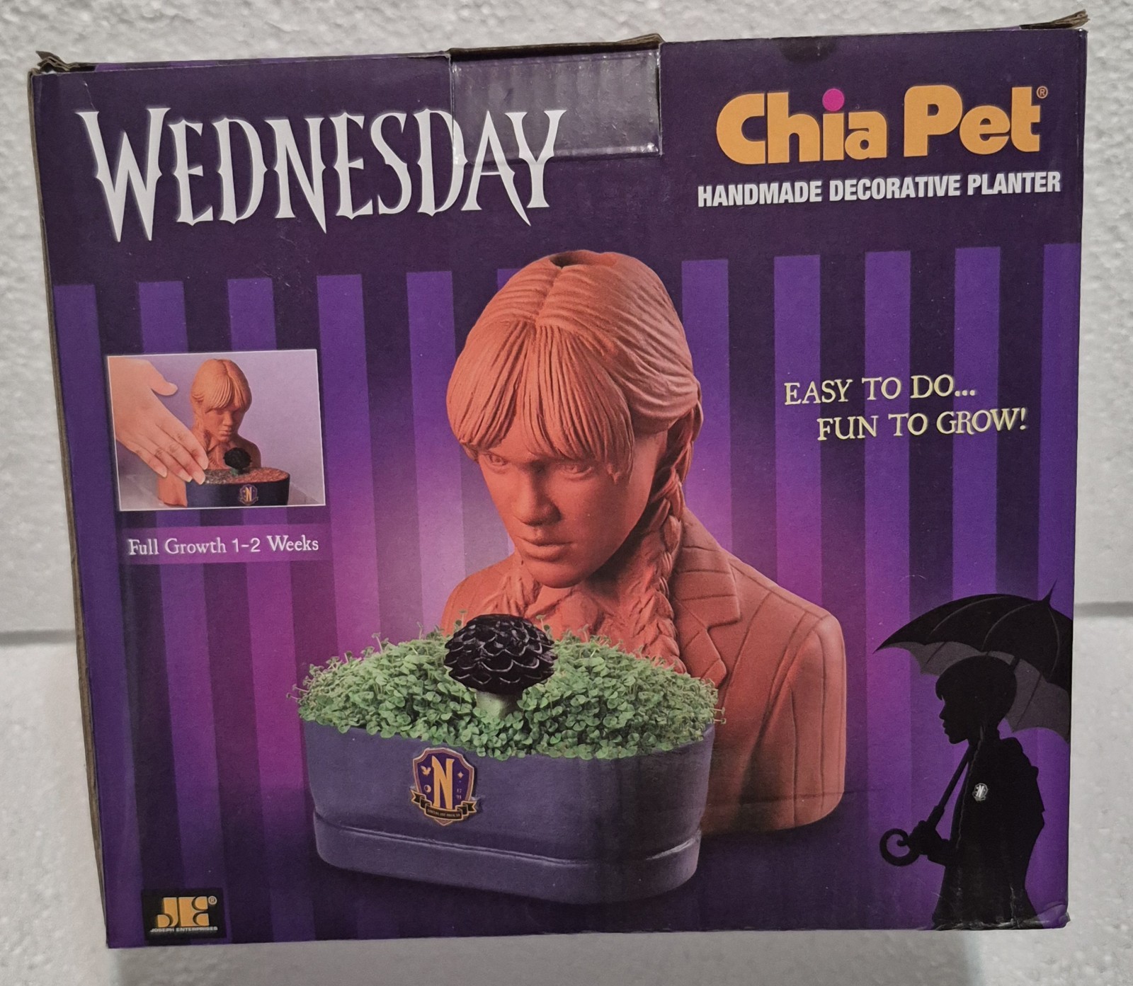 Chia Pet Wednesday Addams Handmade Decorative Pottery Planter Addams Family NEW