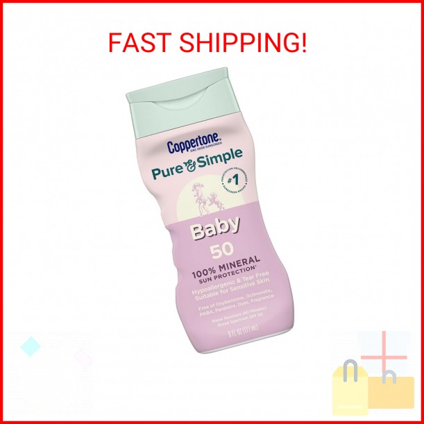 Coppertone Pure and Simple Baby Sunscreen Lotion SPF 50, Zinc Oxide Mineral Suns