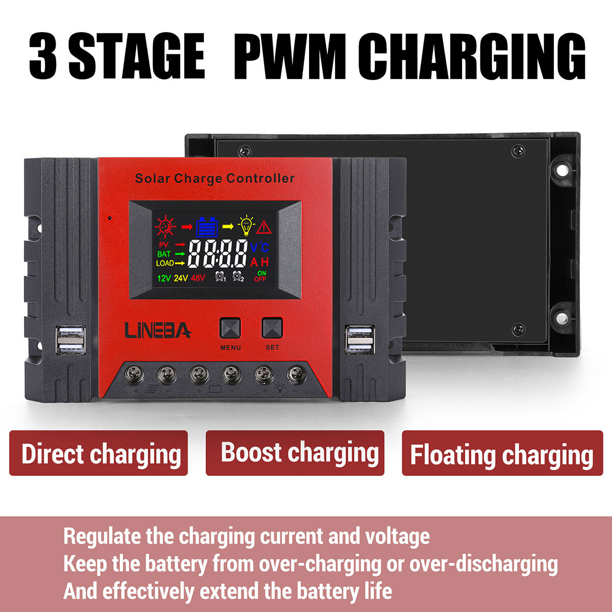 30A 12V/24V AUTO PWM Solar Charge Controller Solar Panel RV Battery PV Regulator