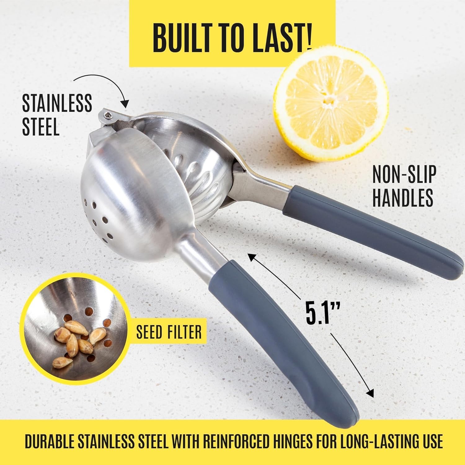 Stainless Steel Lemon & Lime Squeezer - Ergonomic, Seed-Free Juicing