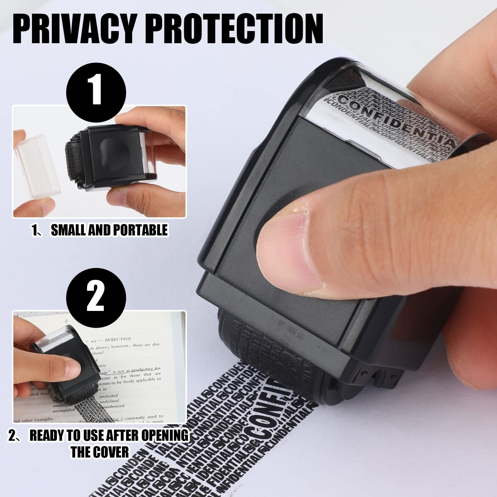 2-Pack Identity Protection Roller Stamp & 4 Refill Ink for Confidential Security