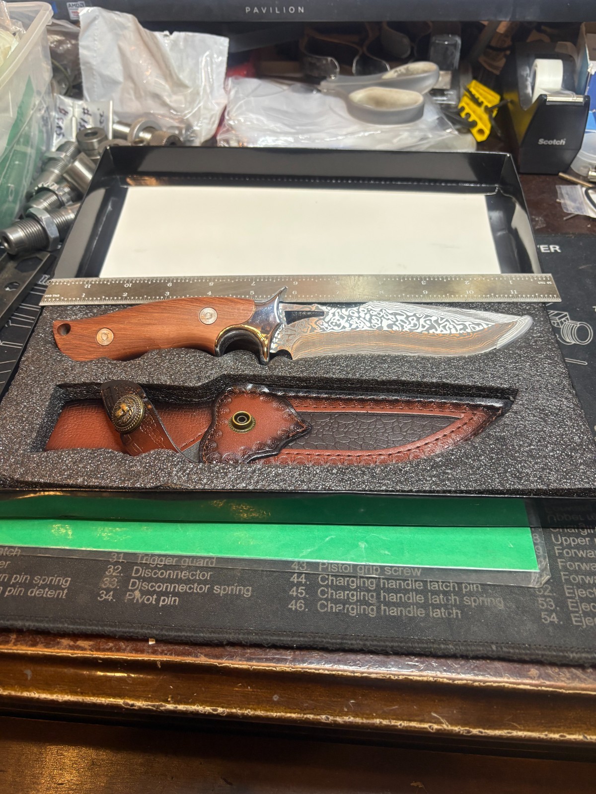 Damascus Hunting Fixed 5" Blade Knife + Sheath