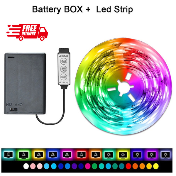 RGB LED Strip Lights Battery USB 1M 3M 10M Flexible Tape TV Room Decor Kit