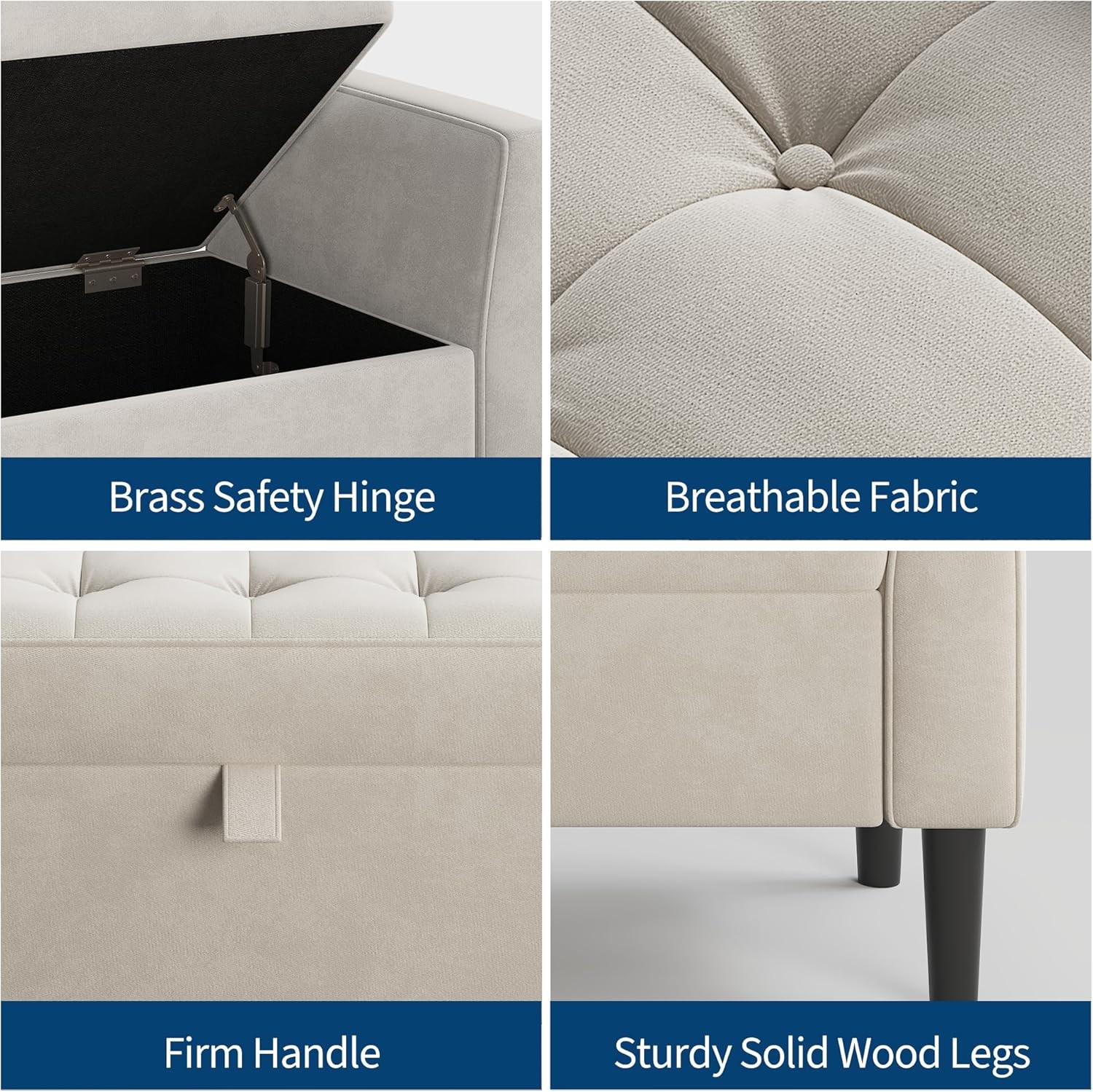 Storage Ottoman Bench Upholstered End-of-Bed Chest Entryway Shoe Bench Footrest