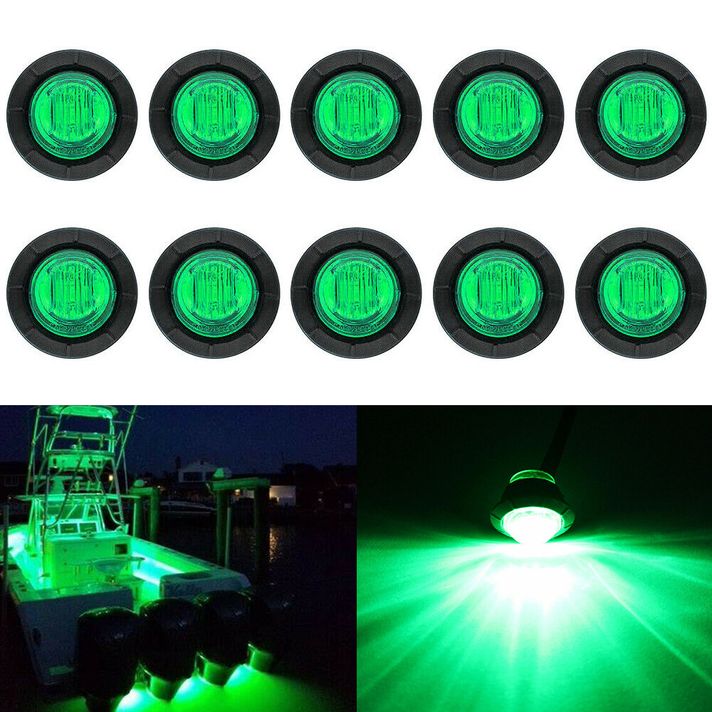 10X 3/4" Marine Boat Cabin Deck LED Courtesy Lights Starboard Light Green 12V