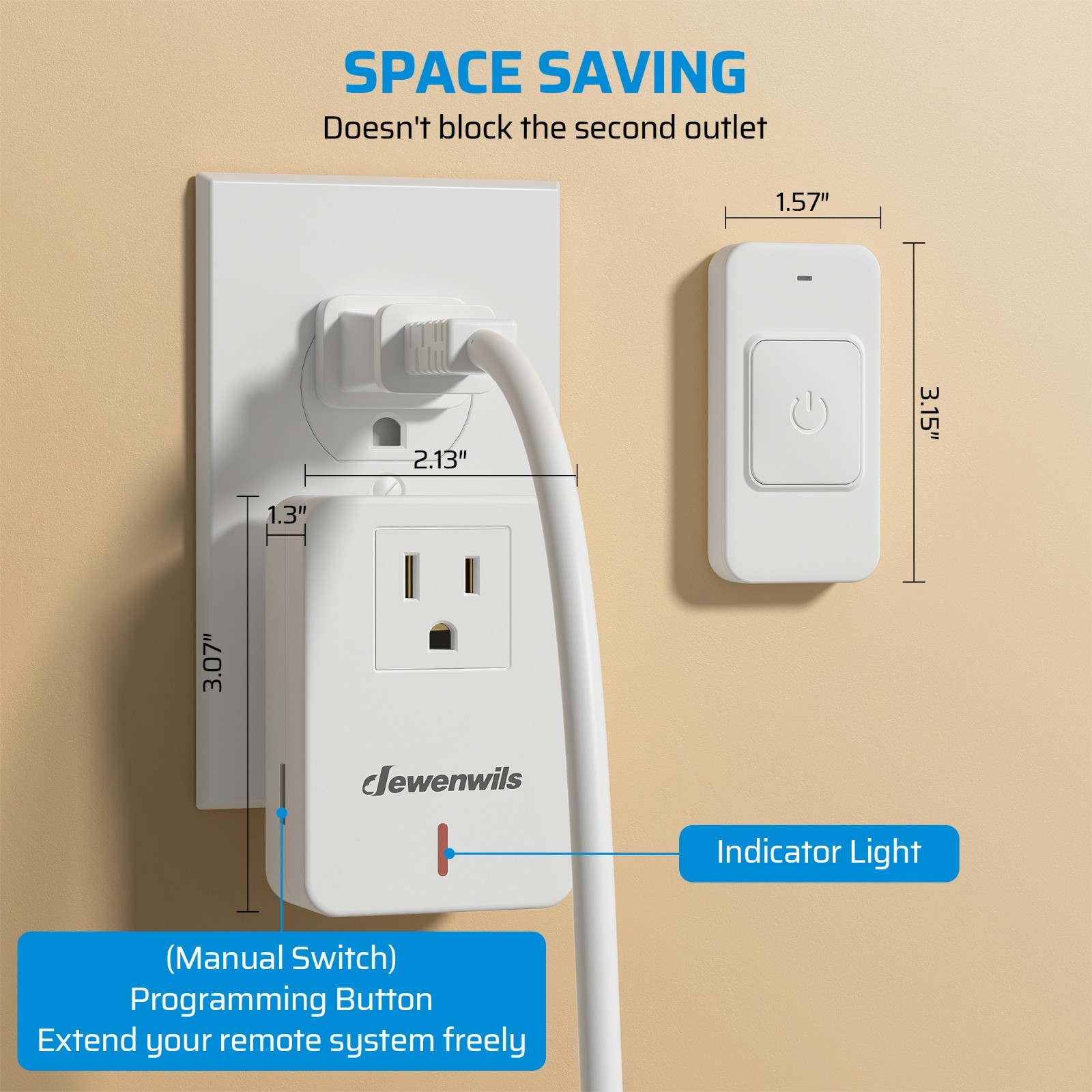 Magnetic Wireless Remote Control Outlet 100ft RF Range, No Programming Needed