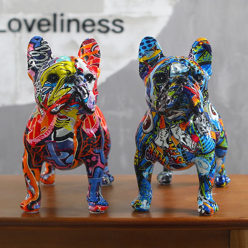 Colorful Bulldog Resin Craft Figurine Office Desk Decor Window Display Ornament