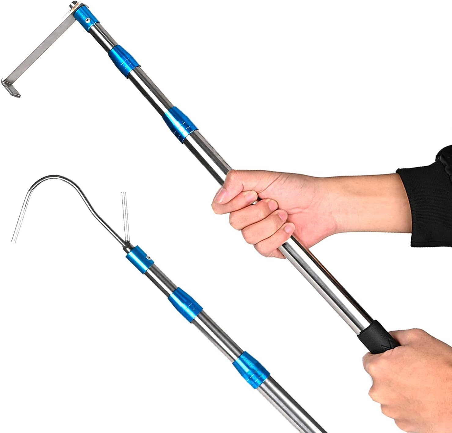 6.3 Ft Truck Cargo Grabber Reach Retriever Tool with Two Hooks, Pickup Truck Bed