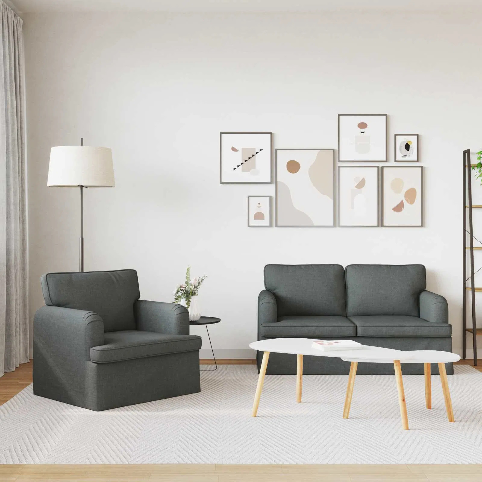 Sofa Set 2 pcs Dark Grey 144 x 80 x 85 cm Fabric