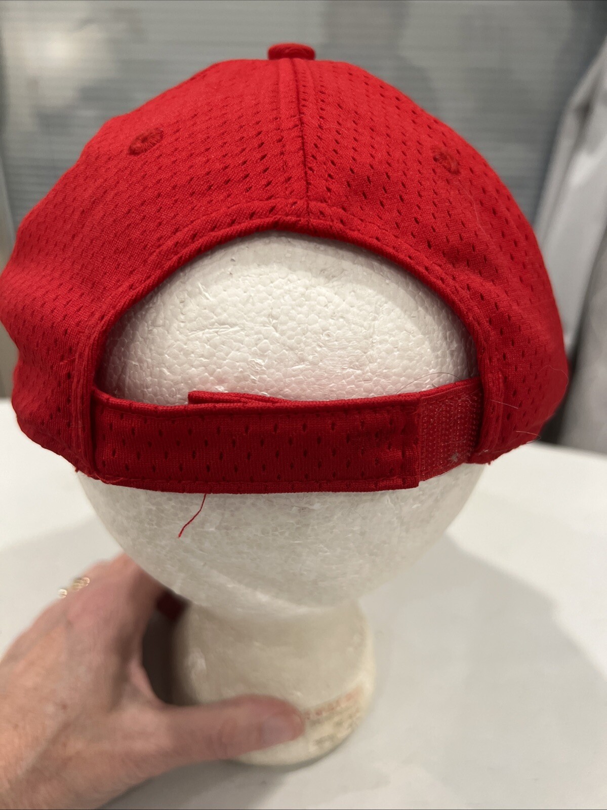 #62 Red Mesh Hat Cap Hook Loop August Brand EUC