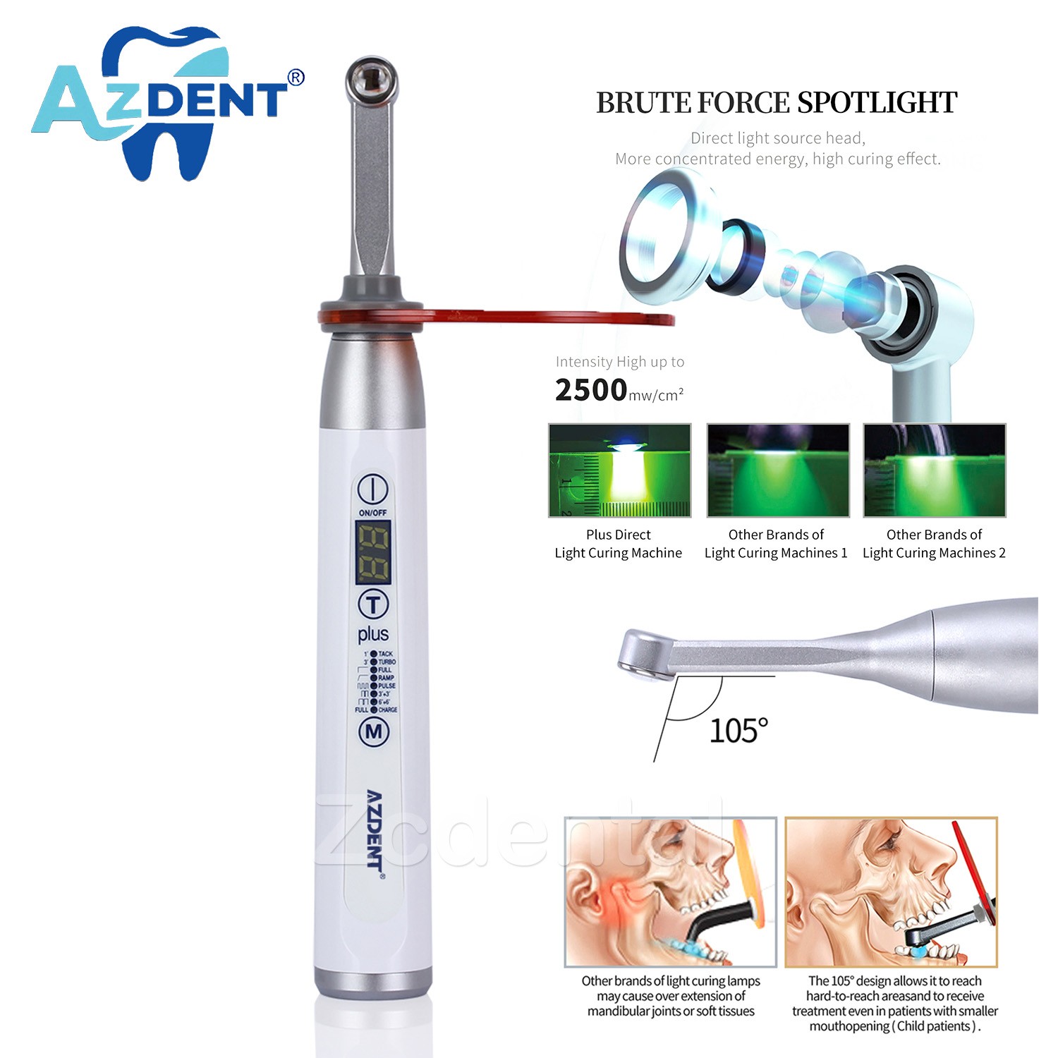 LED plus105 Dental lampara led de fotocurado cura 2500 mw/cm² 1 Second Curing