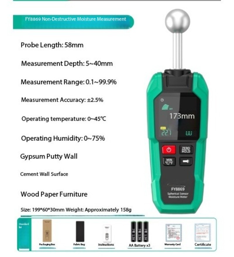 High-Precision Spherical Wood Moisture Content Tester Wall Moisture Detector