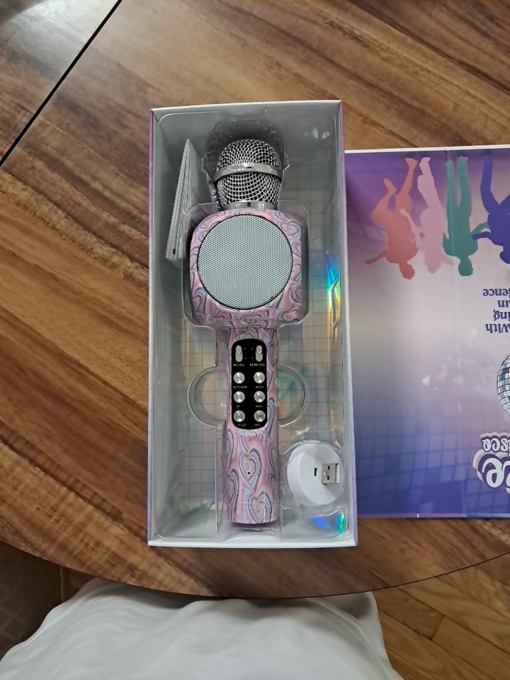 Pink Karaoke Microphone with LED lights and speaker