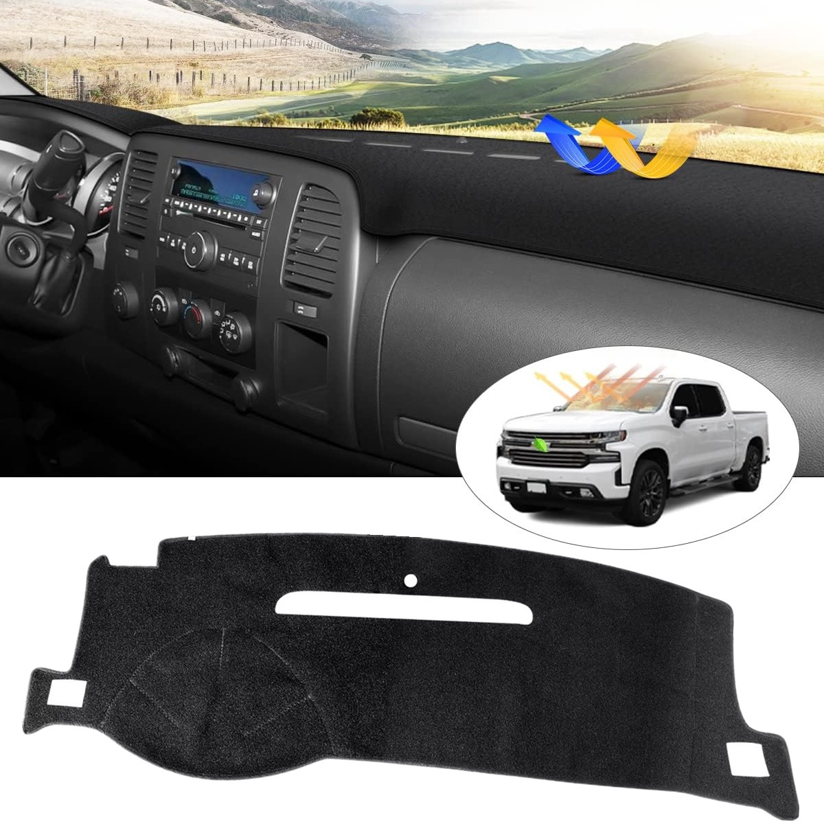 Anit Silp Dashboard Pad Dash Cover Mat For 2007-2013 Chevy Silverado GMC Sierra