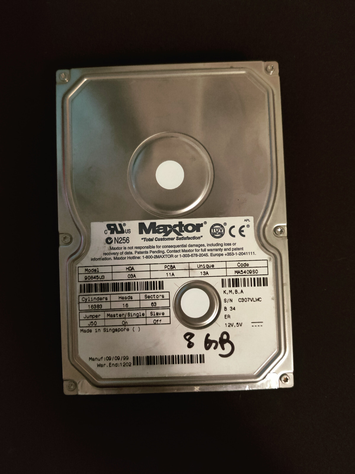 MAXTOR 90845U3 8GB 3.5 INCH HARD DRIVE