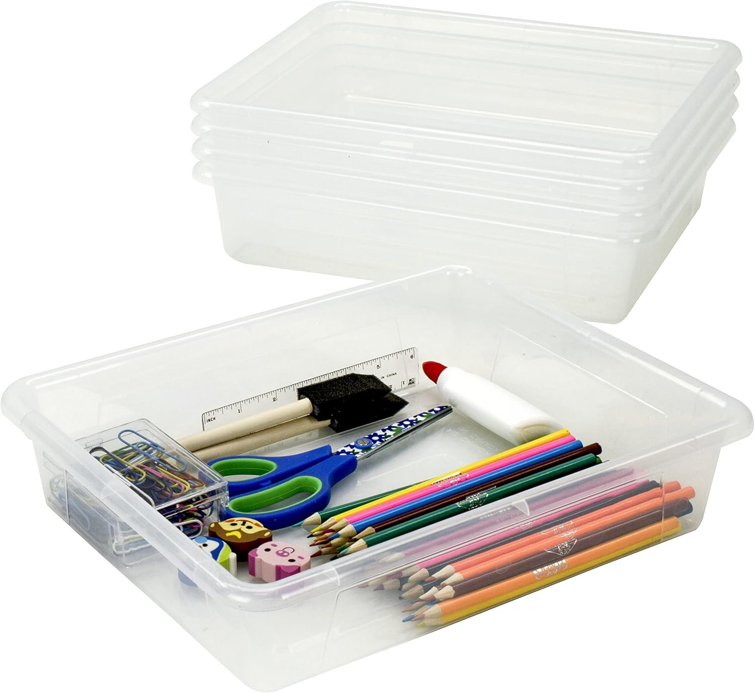 Letter Size Flat Storage Tray – Organizer Bin for Classroom, Office and Home, Cl