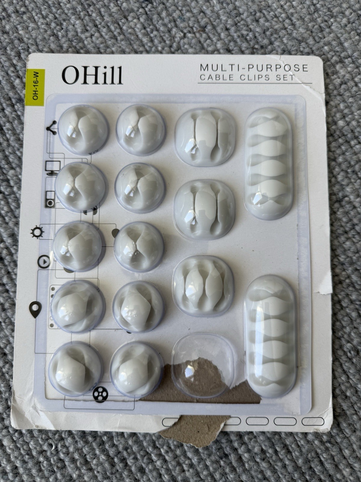 OHill Cable Clips 15 Pack White Adhesive Cord Holders Cable Cords Manage