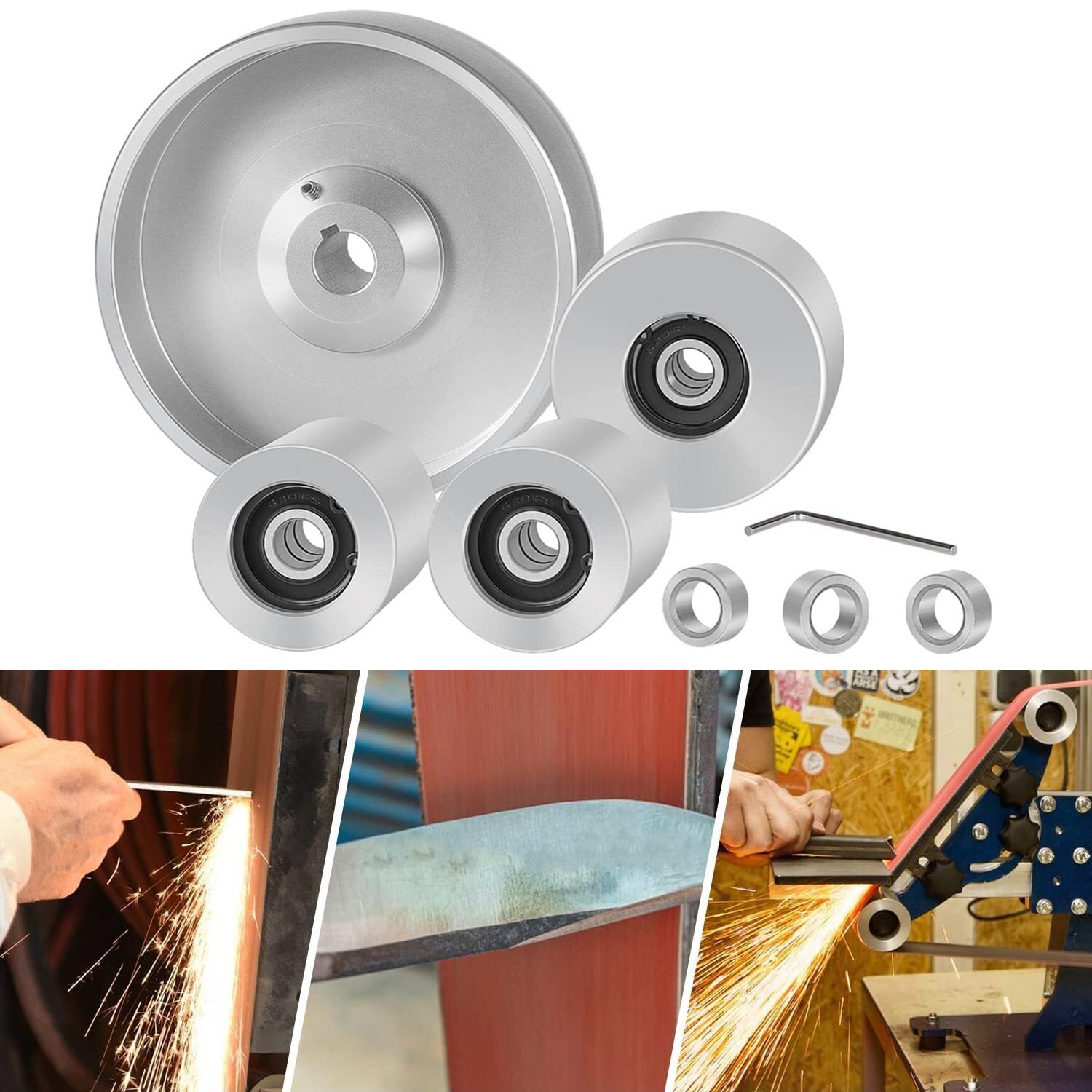 Belt Knife Grinder 2"x72" Wheel Set 5" Drive 5/8" Bore 3" Track 2" Idler