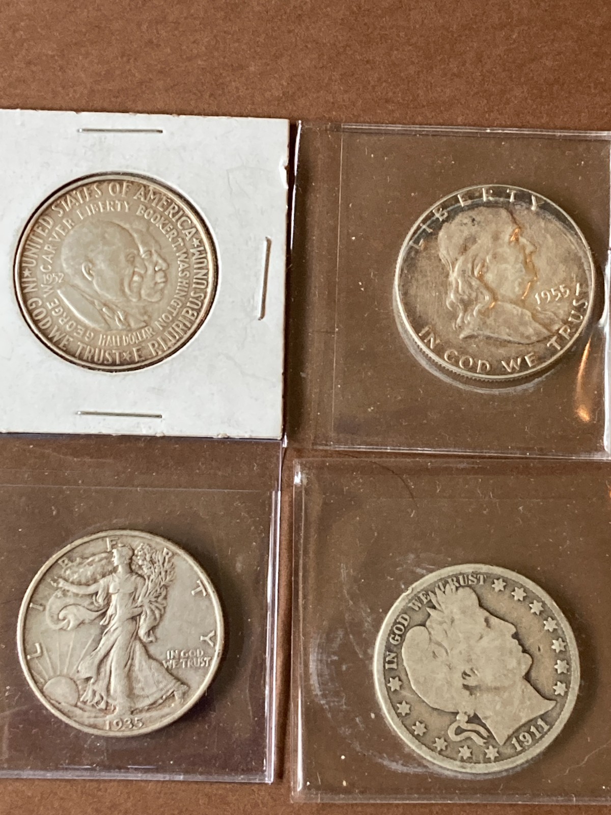 Lot of Four (4) Silver Half Dollars - 1935 Walking, Commemorative, 1911 Barber