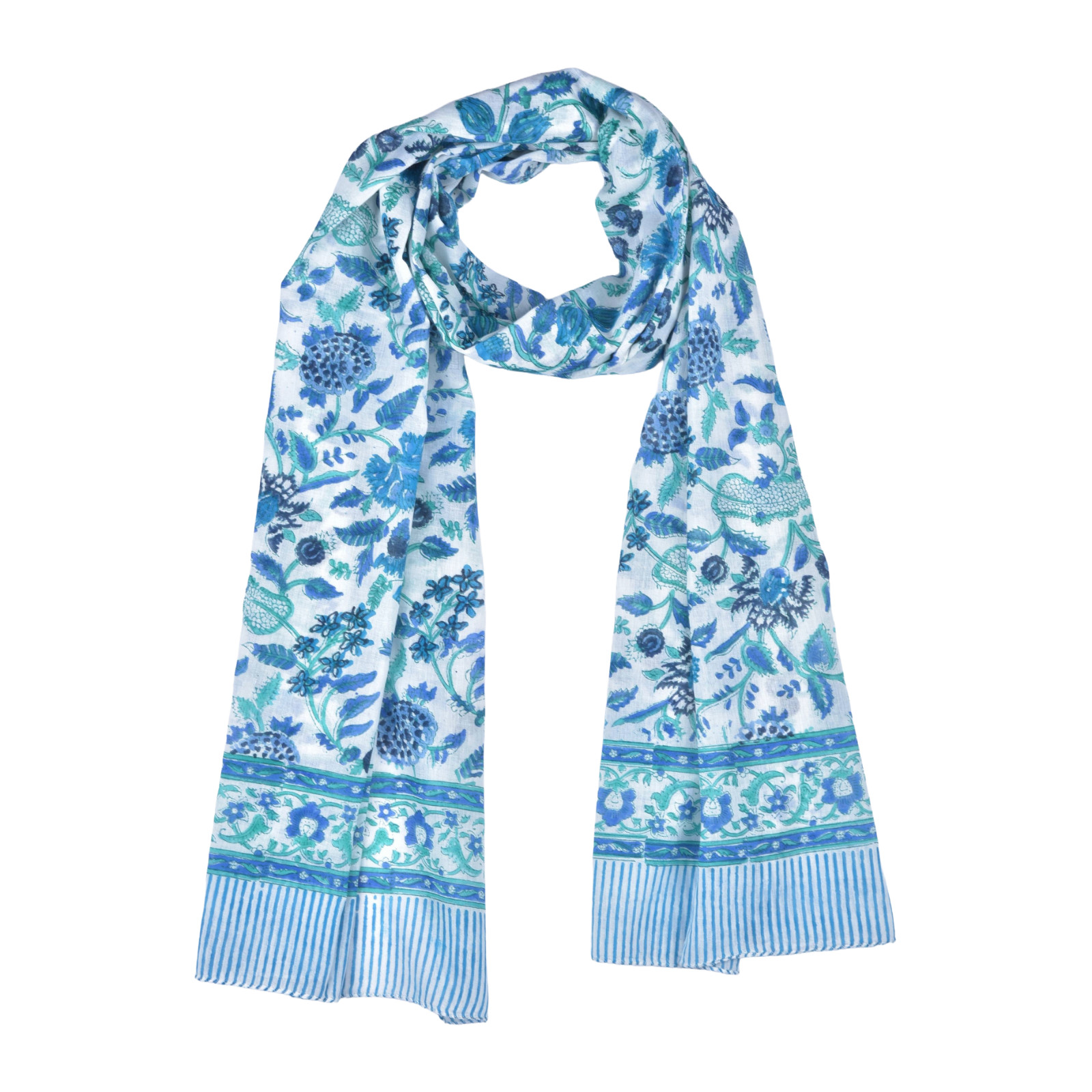 Scarf for Women Cotton Block Print Floral Boho Shawl Wrap and Neck Scarf