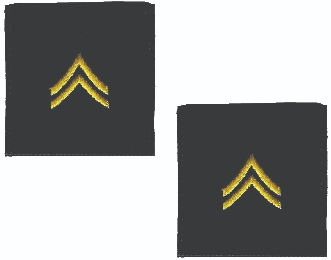 Corporal Rank Patch Set of 2 Hook Back 2" Black Gold Military Insignia