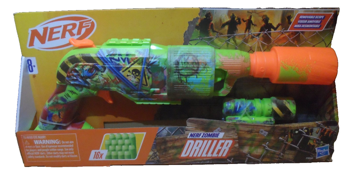 NERF ZOMBIE DRILLER F8960 HASBRO REMOVABLE SCOPE NEW IN BOX UNOPENED (2024)