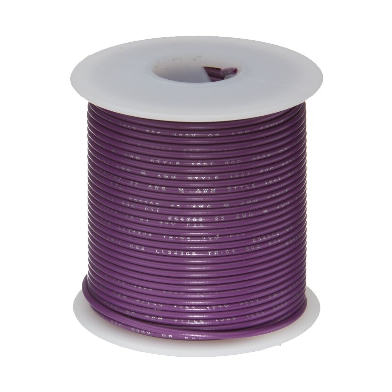 18 AWG Stranded Hook Up Wire, Violet, 25 ft, 0.068" Dia, UL1061, 300V