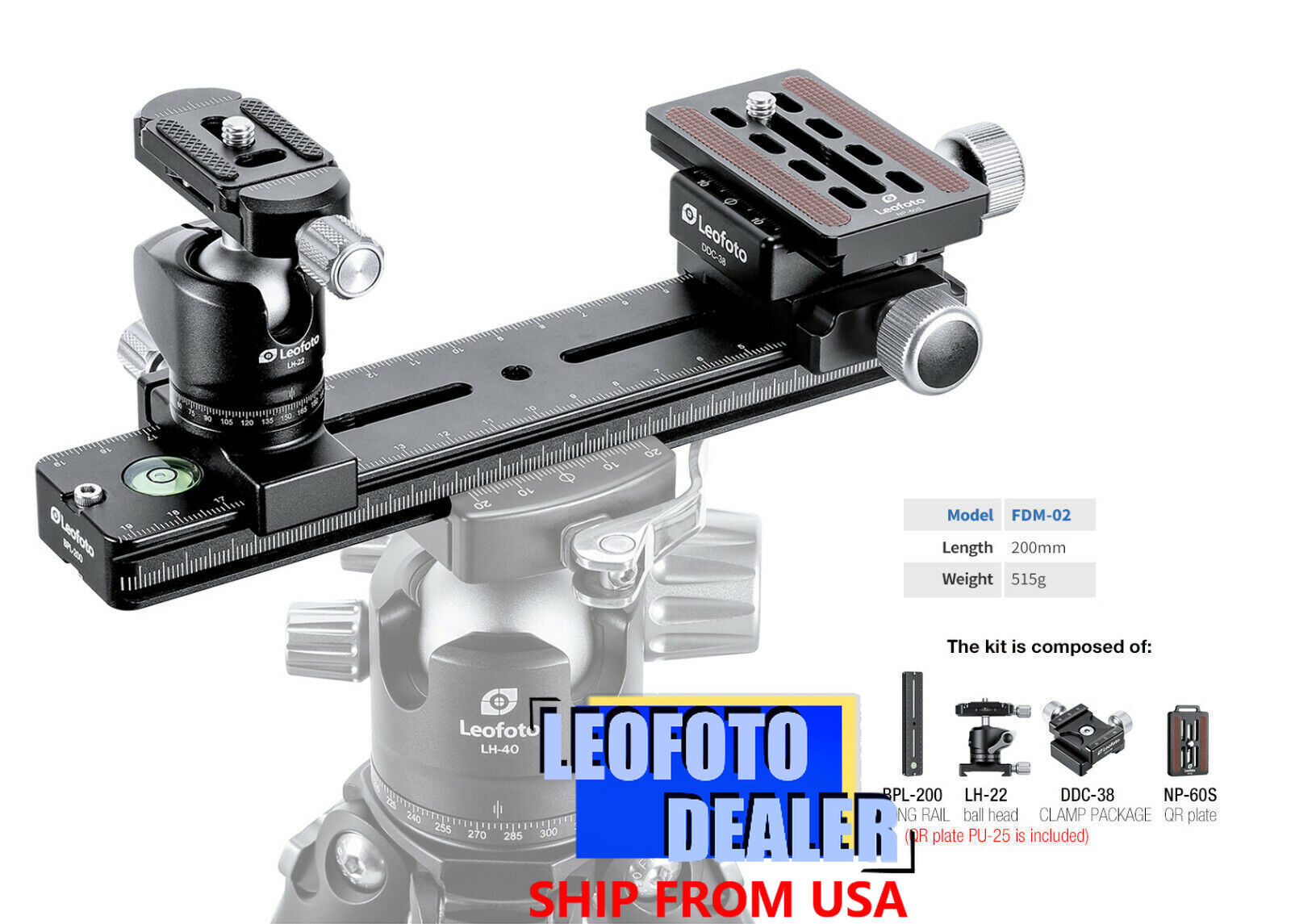 Leofoto FDM-02 Binocular Rangefinder Rail Kit | Length: 200mm