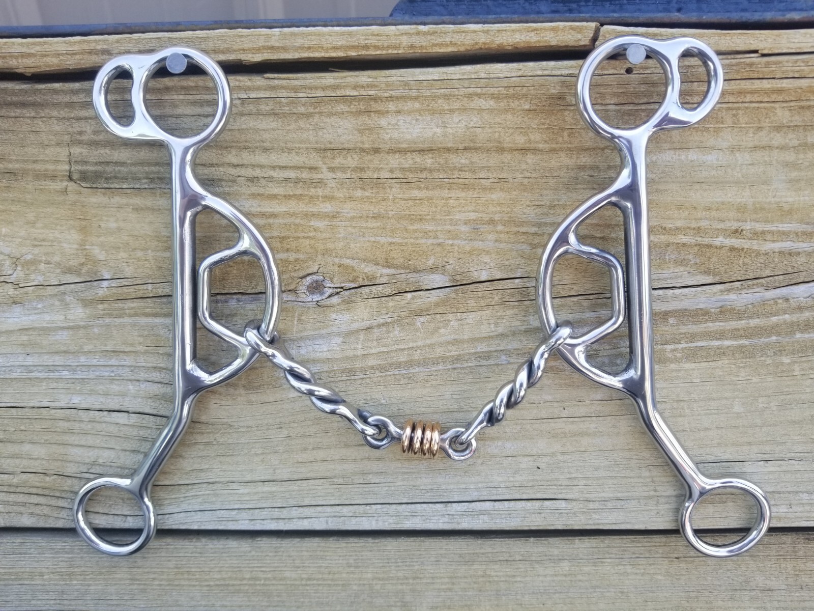 Twisted Wire Dogbone Gag Bit With Copper Rollers