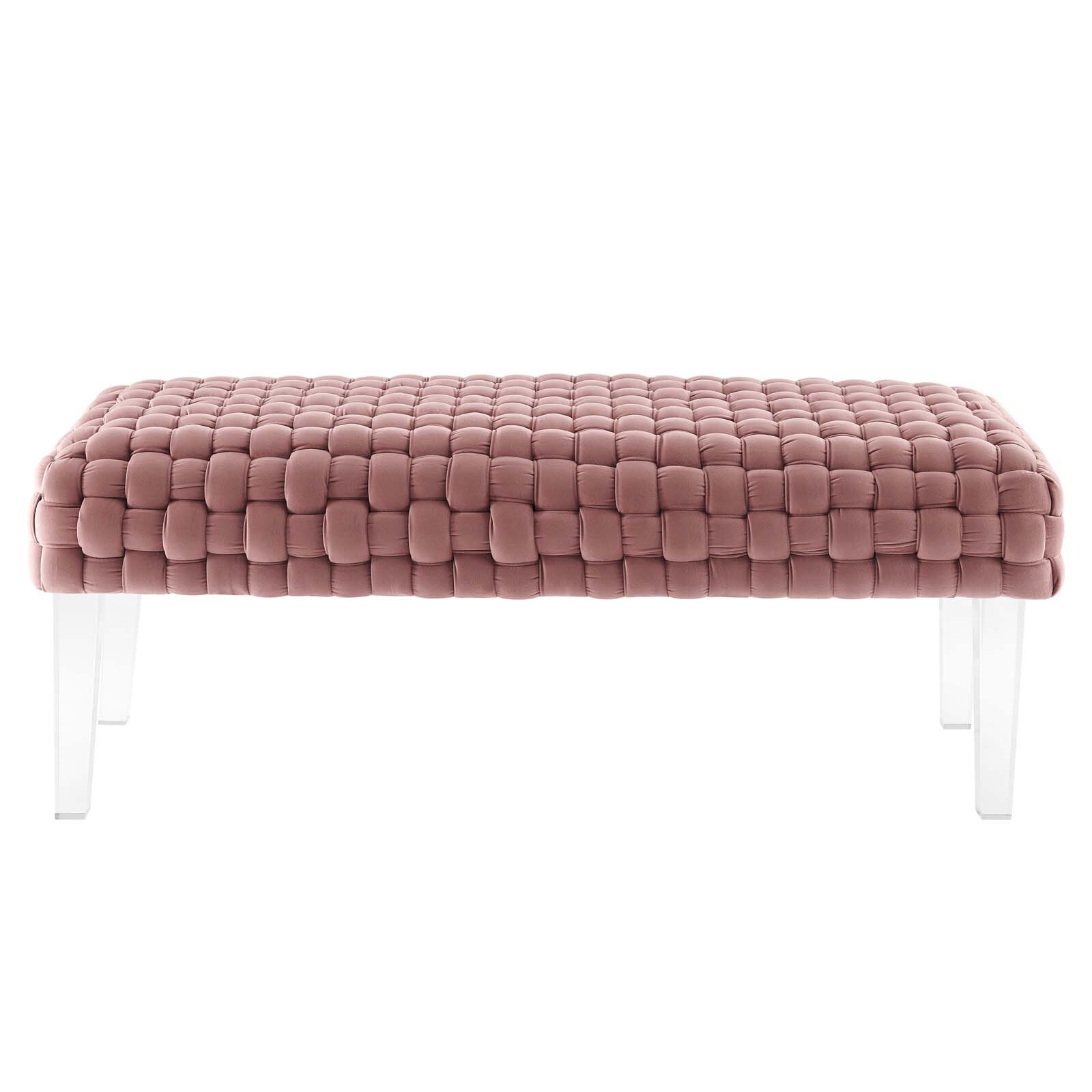 Modway Prologue Braided Velvet Ottoman in Dusty Rose