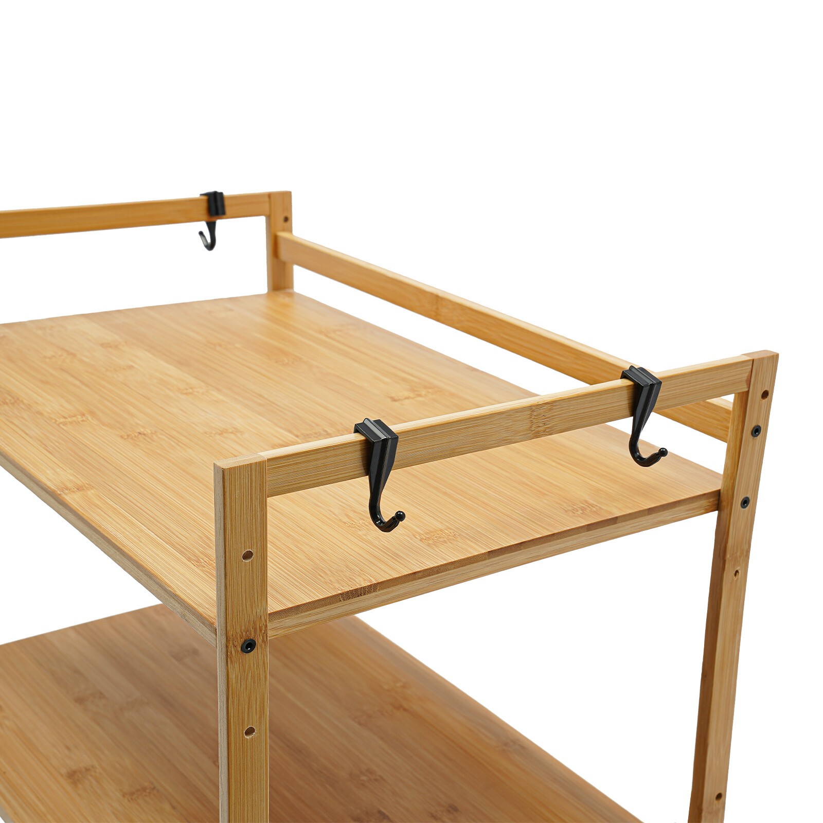 2-Tier Bamboo Kitchen Storage Rack with Adjustable Height for Organization