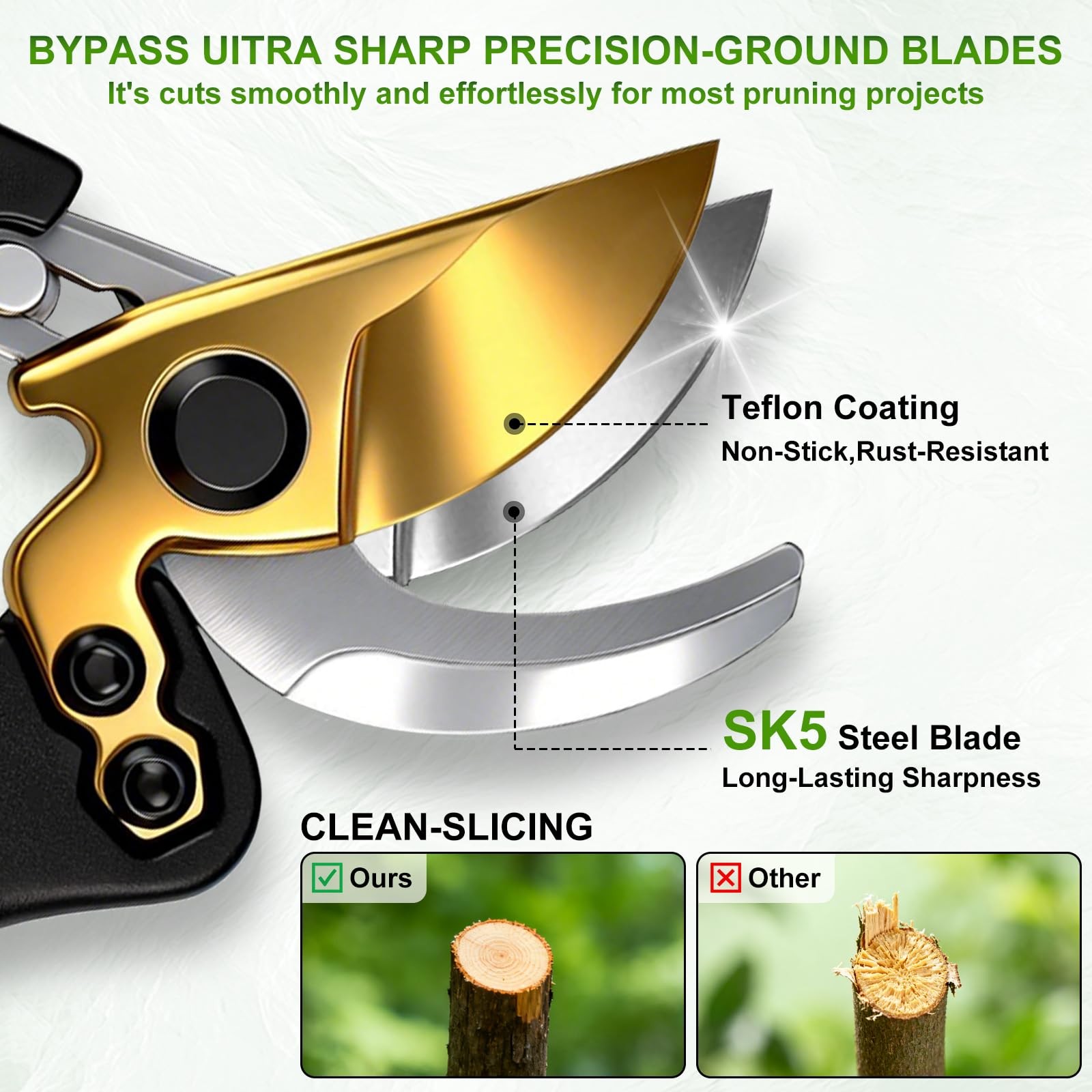 Wiselifetech Pruning Shears, Sharp Clean Cut SK5 Steel 8" Garden Black