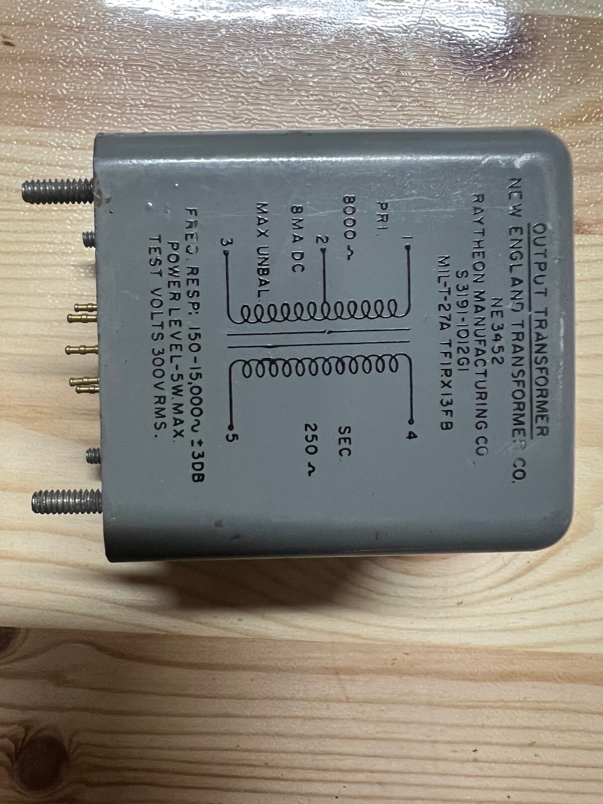 Raytheon MIL-T-27A TF1RX13FB Audio Output/Transformer, 8K : 250 ohm 5W, NOS.