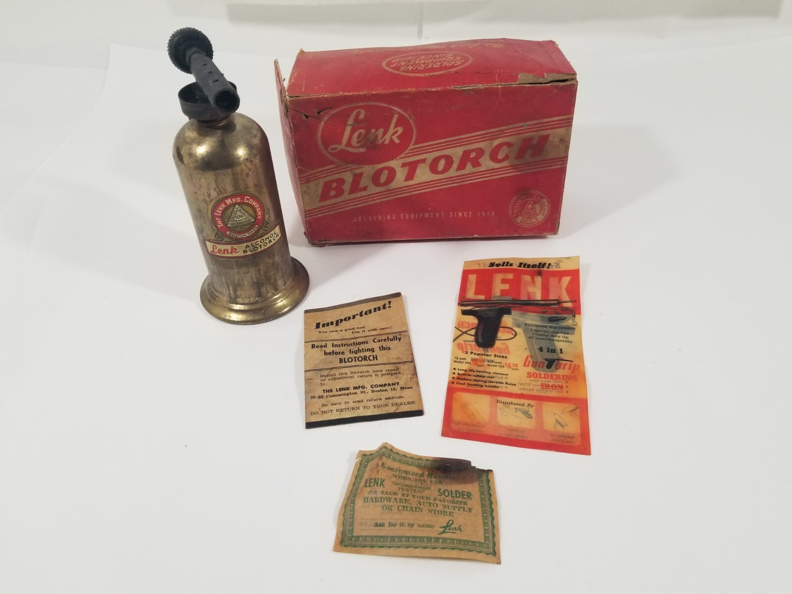 Vtg 1930's Lenk No 105 Hi-Heat Alcohol Blotorch Brass Original Box *NOT TESTED*