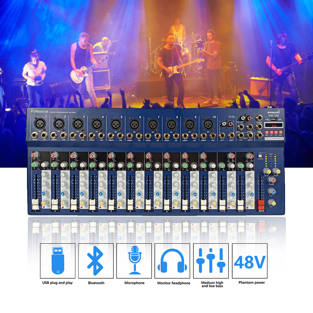 14 Channel Audio Mixer 16 DSP USB bluetooth Stereo Mixing Console Studio System