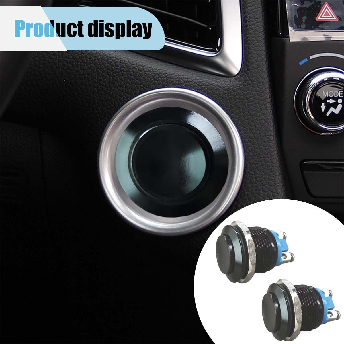 2PCS 19mm Momentary Horn Push Button Switch- 12V SPST 1NO Round Black&Blue