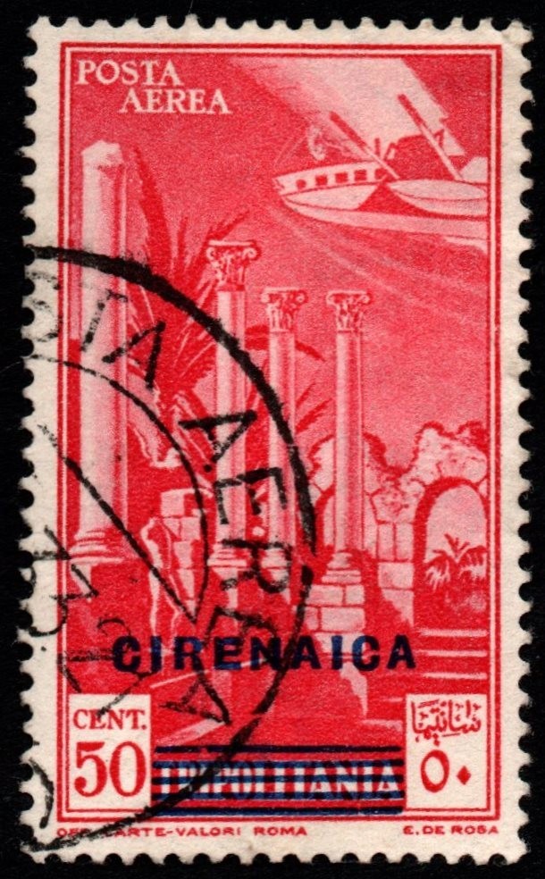 ITALY Cyrenaica 1932 - A4 - Airplane used 50 c. with bars #S#JCI