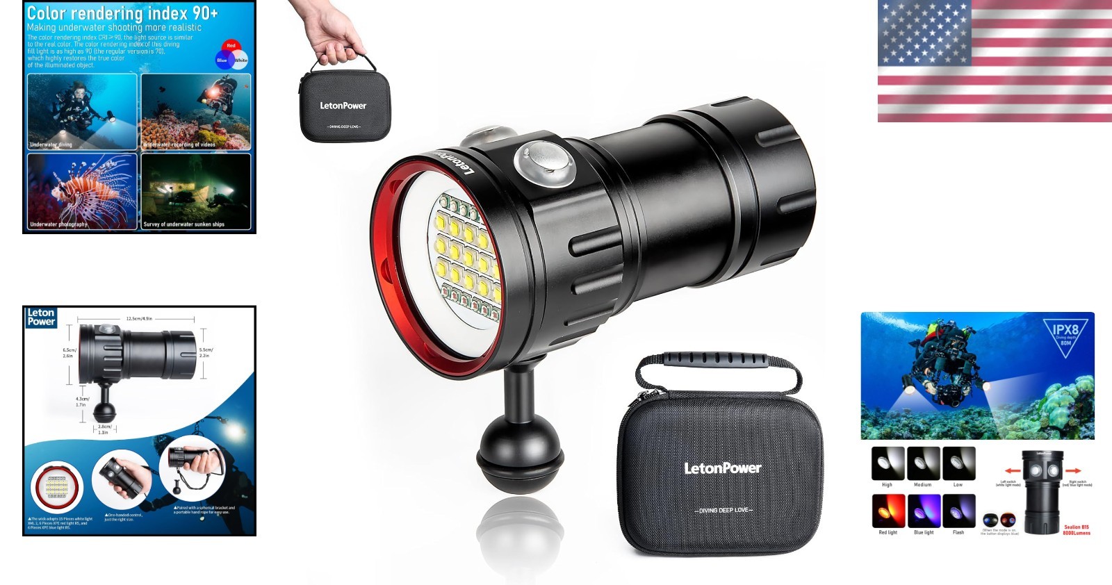 Scuba Diving Flashlight 8000Lumens Underwater Video Lights
