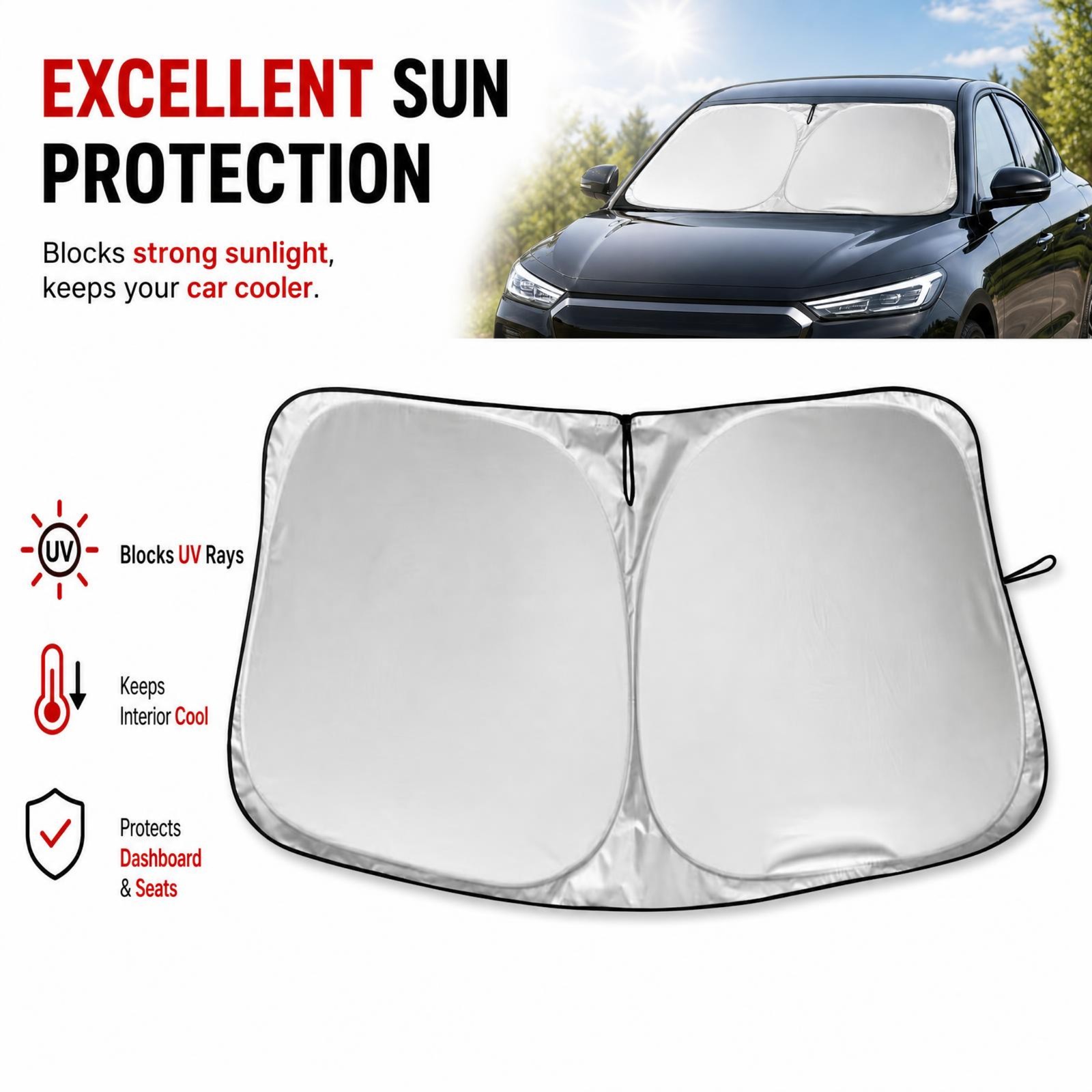 For Ford F250 17-2021 Windshield Sun Shade Front Window Cover Car Visor Foldable