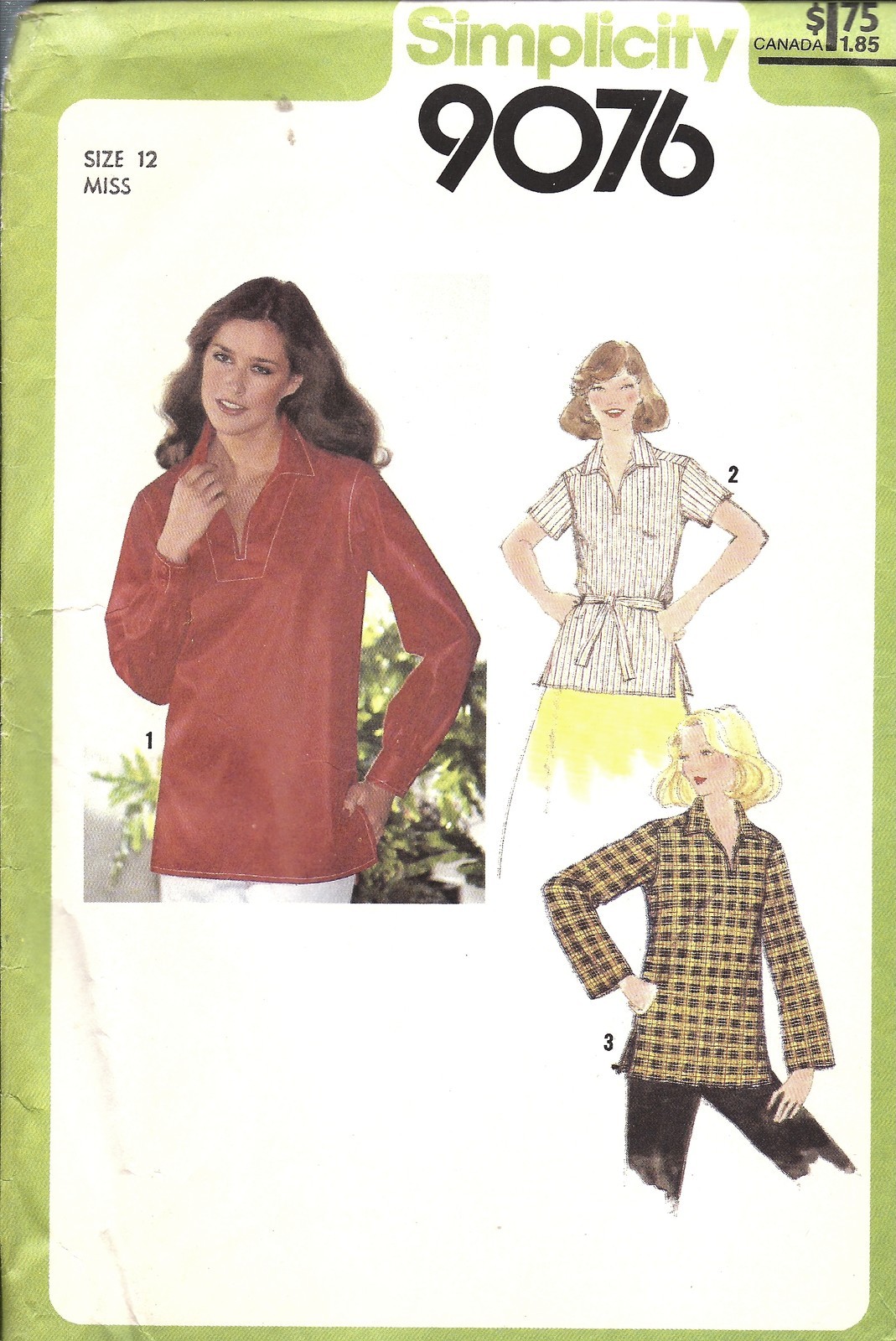 Simplicity Vintage SEWING Pattern Misses 1970's Pullover Top Tie Belt 9076 OOP