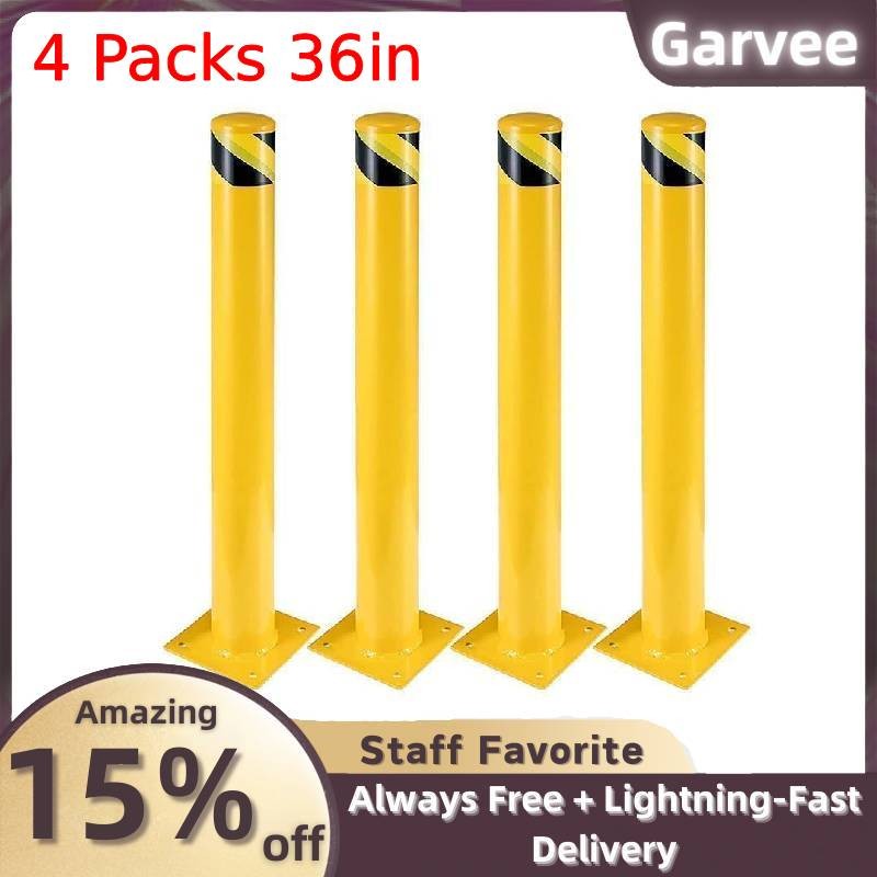 36in Yellow Steel Safety Bollard Post 4.5in Diameter 24 Anchor Bolts 4 Packs