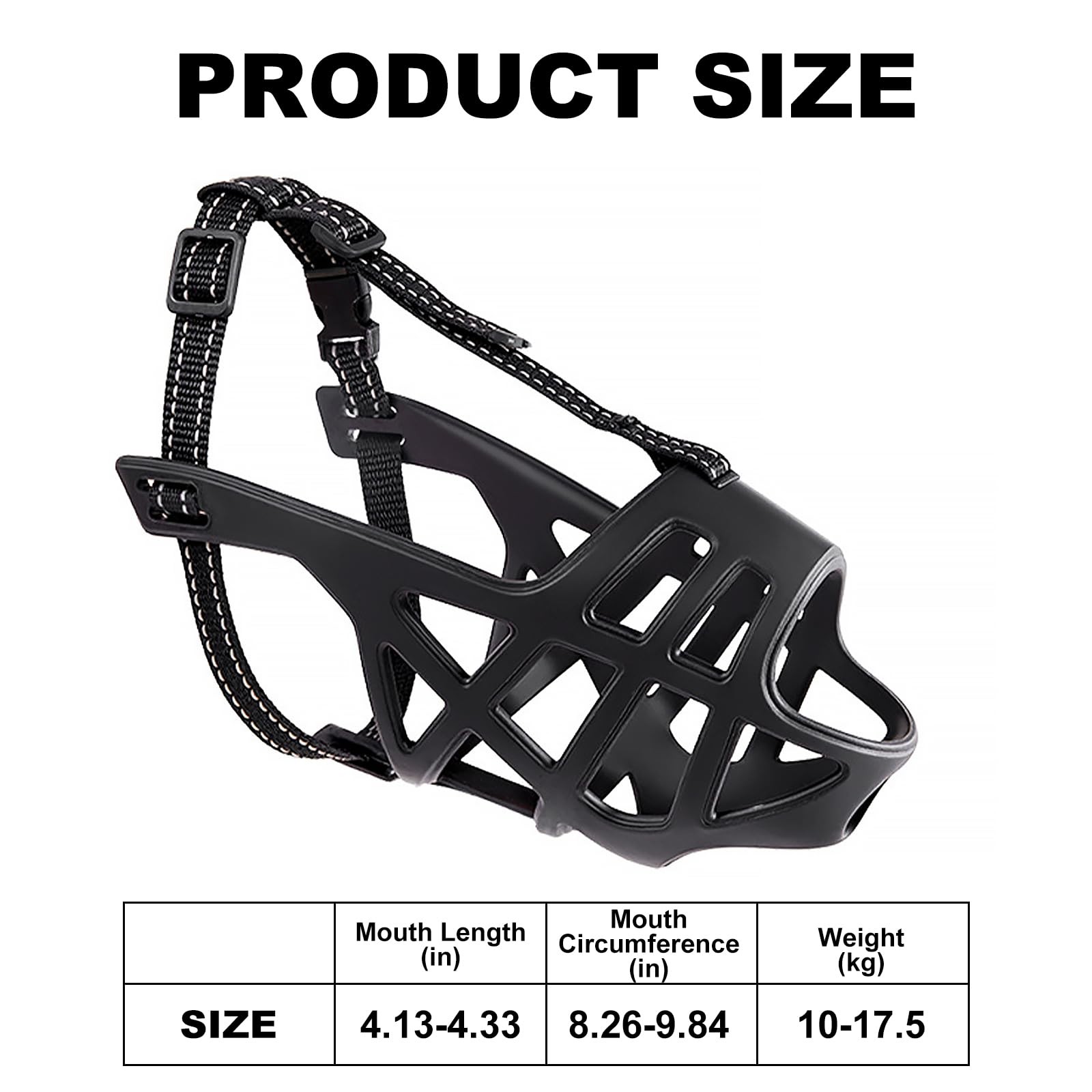 Breathable Basket Dog Muzzle - Adjustable for Small to X-Large S/M, Black