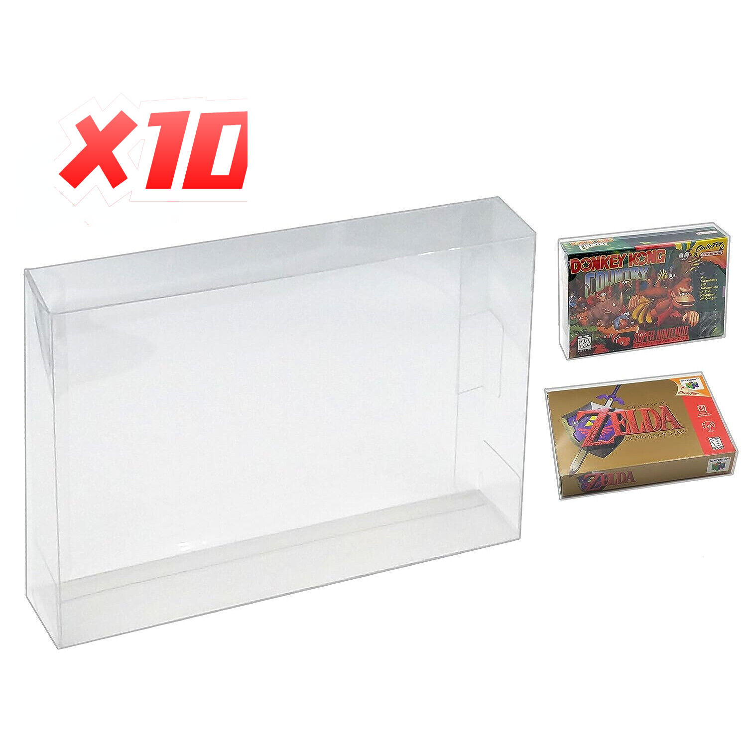 10x SUPER NINTENDO SNES CIB - CLEAR PLASTIC PROTECTIVE BOX PROTECTOR SLEEVE CASE