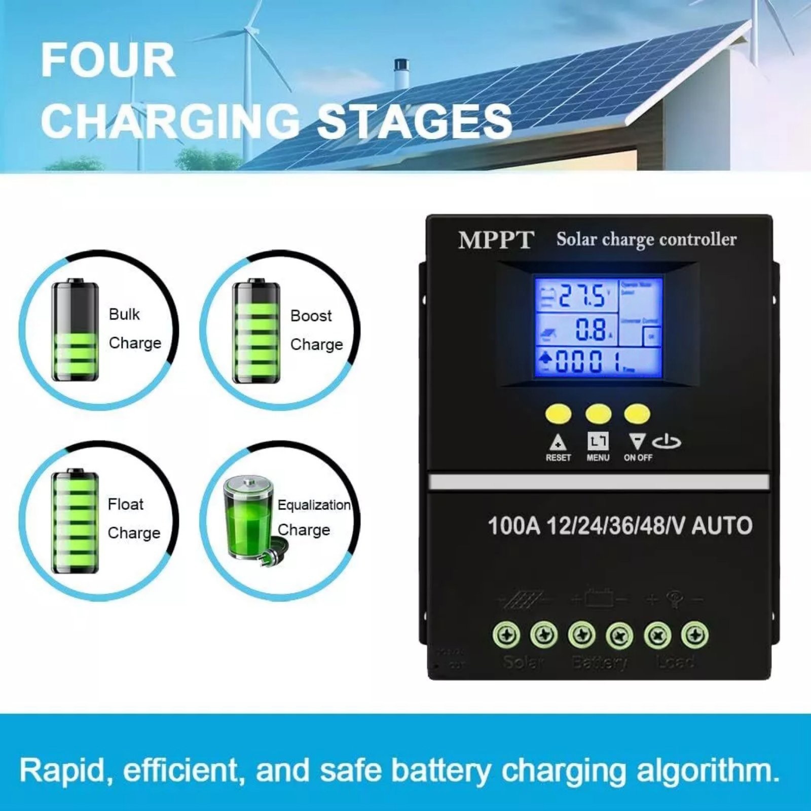 100A Dual USB MPPT Solar Charge Controller Inverter 12V 24V 36V 48V PV Regulator